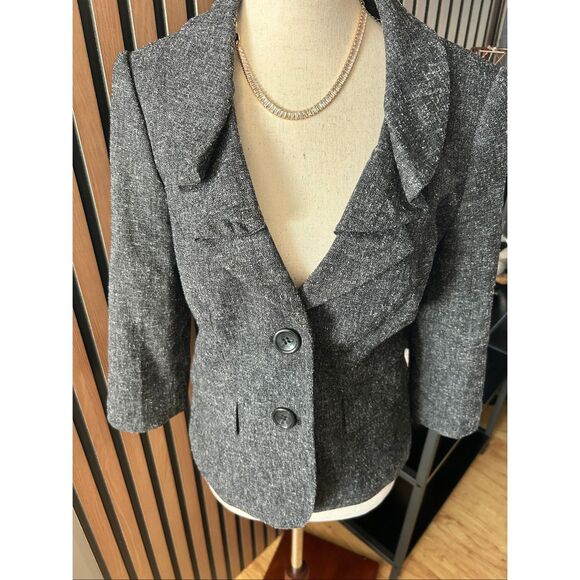 The limited ruffled collar suit jacket gray blazer coat sz 6 stylish work attire - Picture 1 of 6